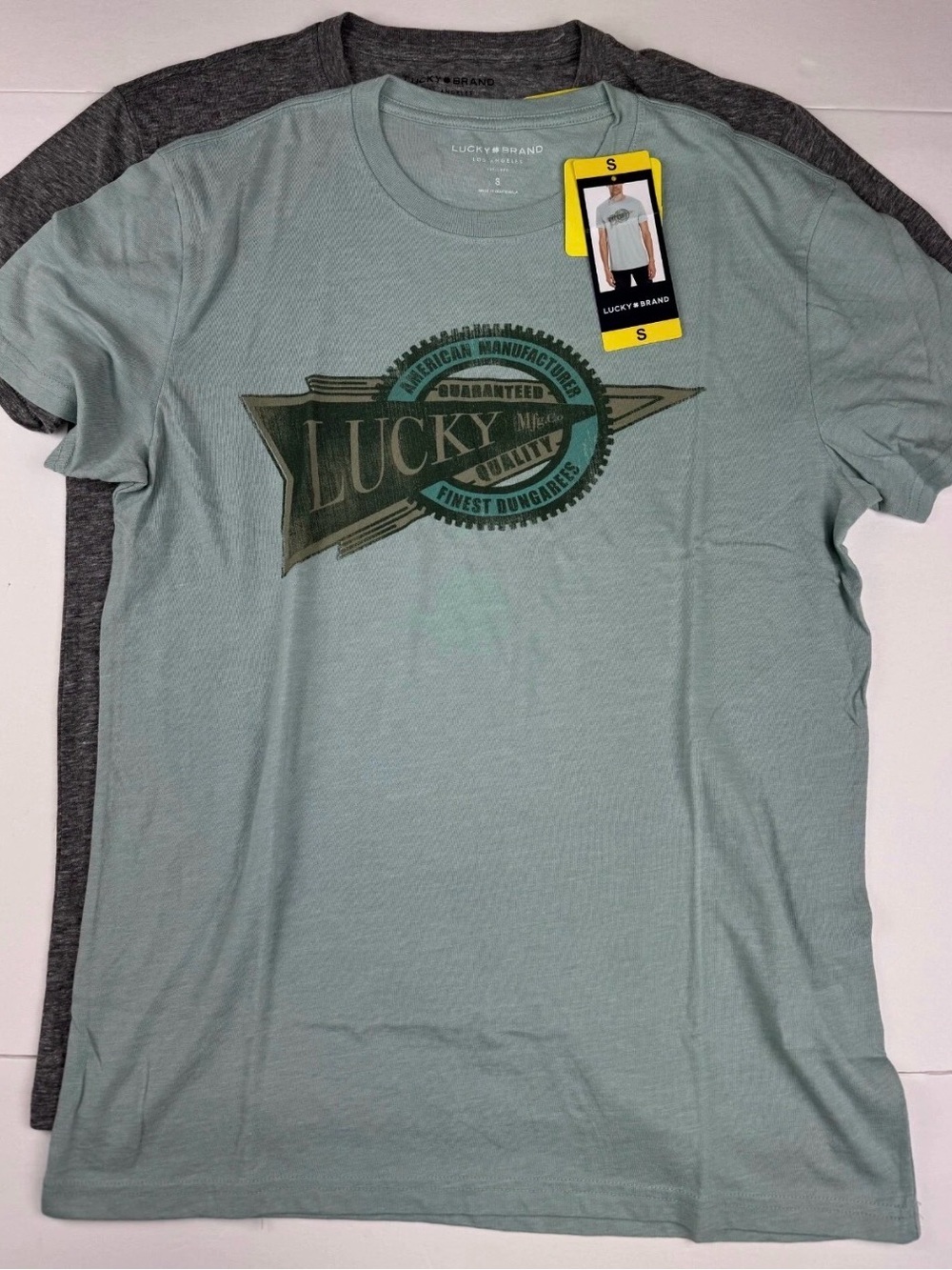 Lucky Brand Men's Short Sleeve Graphic Tee's Lot of 2 Gray / Green Small NWT